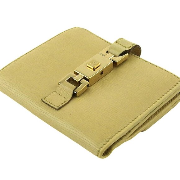GUCCI W Hook Wallet Jackie Beige Leather Auth USED E1577